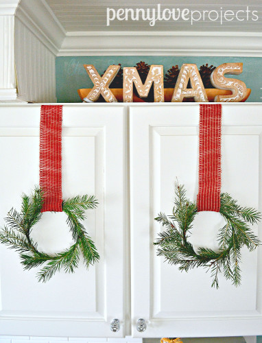 Holiday Home Tour Kitchen Cabinet Wreaths