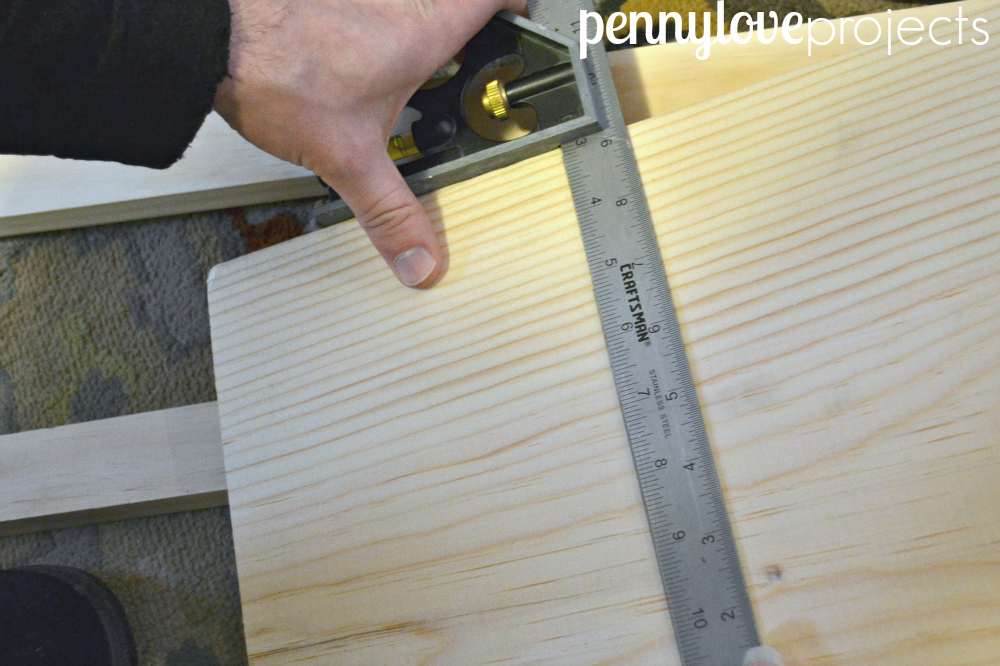 DIY Built In Bookshelves Use a square to draw accurate cutting lines