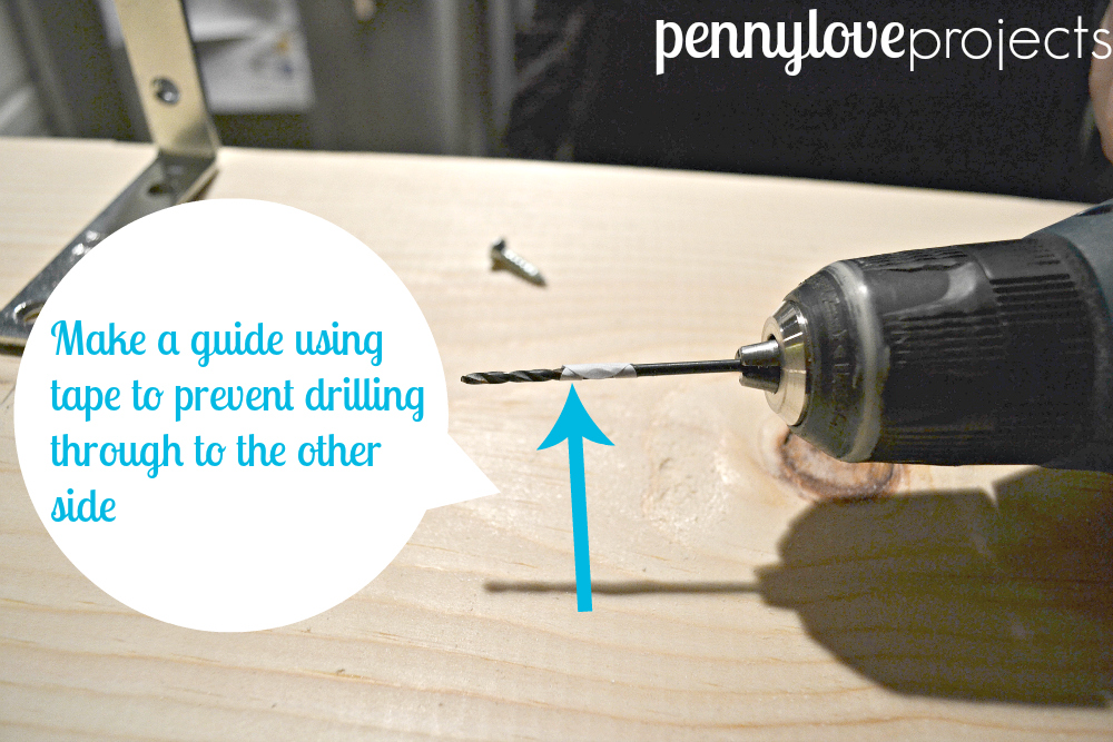 DIY Built Ins Make a guide using tape to prevent drilling through to the other side