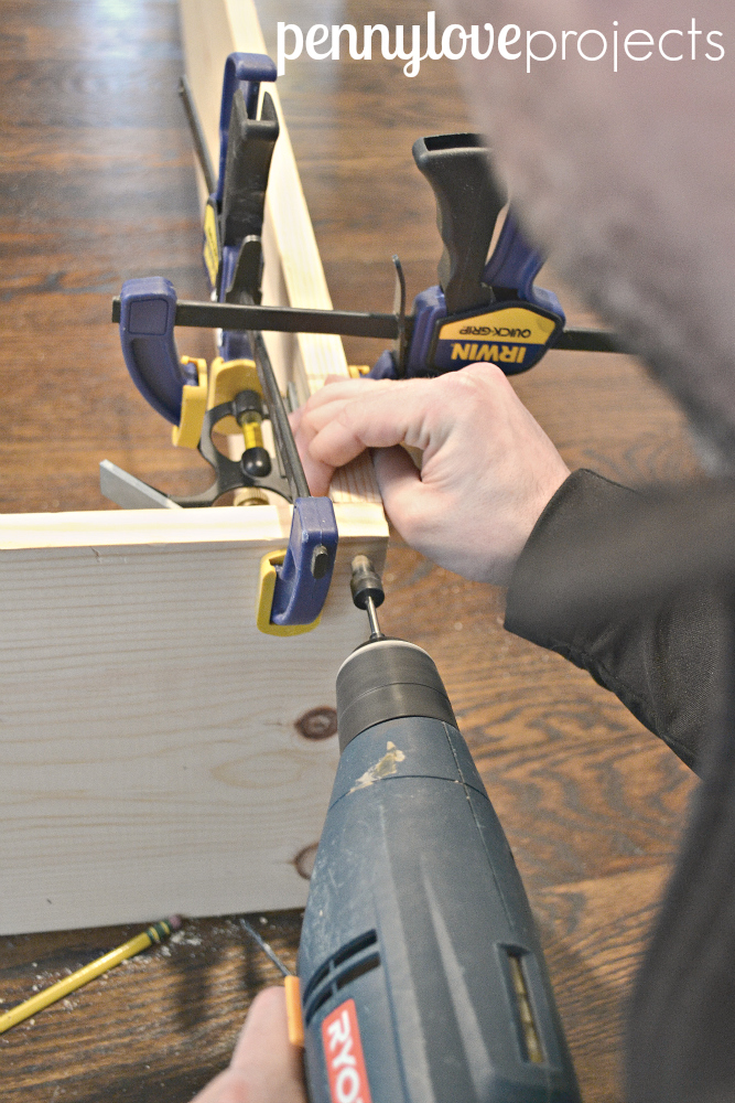 DIY Built Ins drill holes and use a countersink to bury the screws