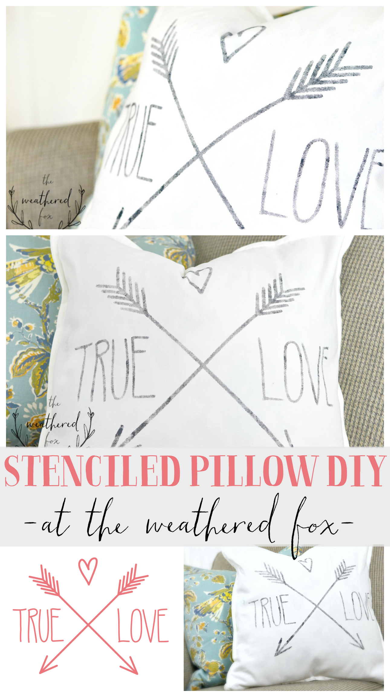 Stencil Pillow DIY Tutorial. This is such a quick 20 minute project that makes a huge home decor statement! I'm getting a Cricut after seeing this! Great Valentines Day Gift! 