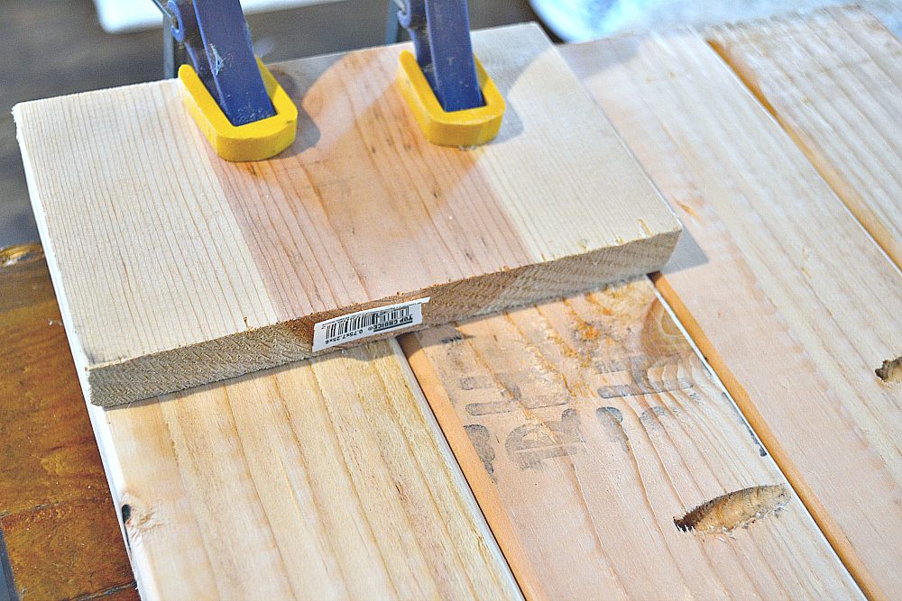 Hanging Nightstand Clamp boards in place