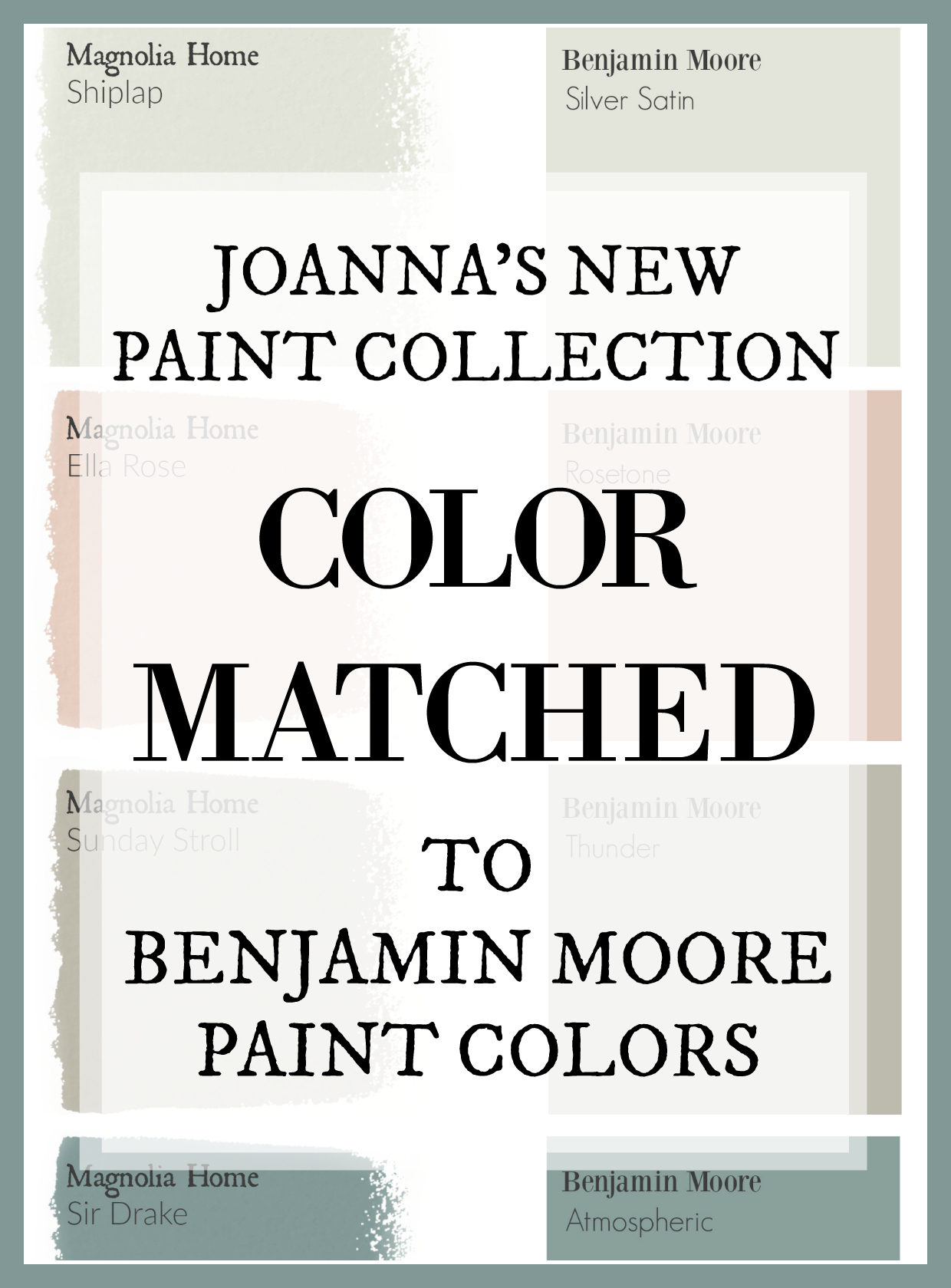 Fixer Upper's Joanna Gaines has a new paint line. And this site has color matched every color for you so you can get the fixer upper look at your local paint store!