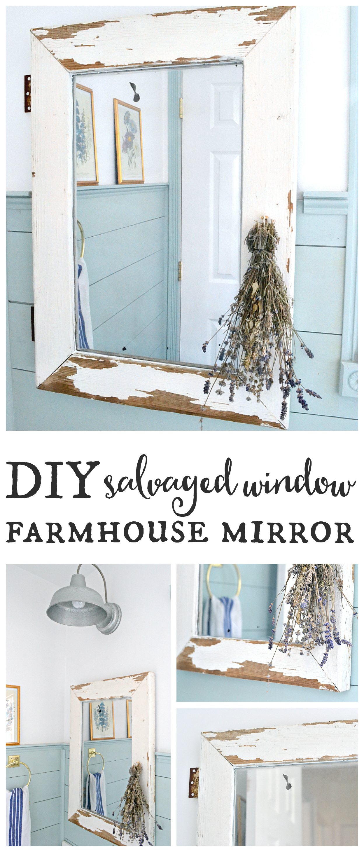 Salvaged window farmhouse mirror. Turn a salvaged window into a farmhouse mirror in just a few easy steps! Find it on theweatheredfox.com