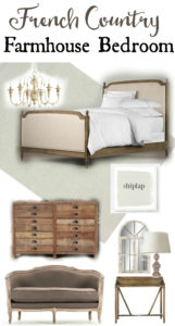 Create a romantic bedroom with this french country farmhouse bedroom decor. Go to theweatheredfox.com to check out these farmhouse bedroom products and decor!