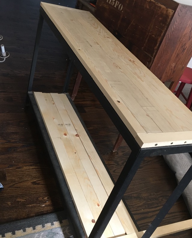 Industrial farmhouse sofa table DIY