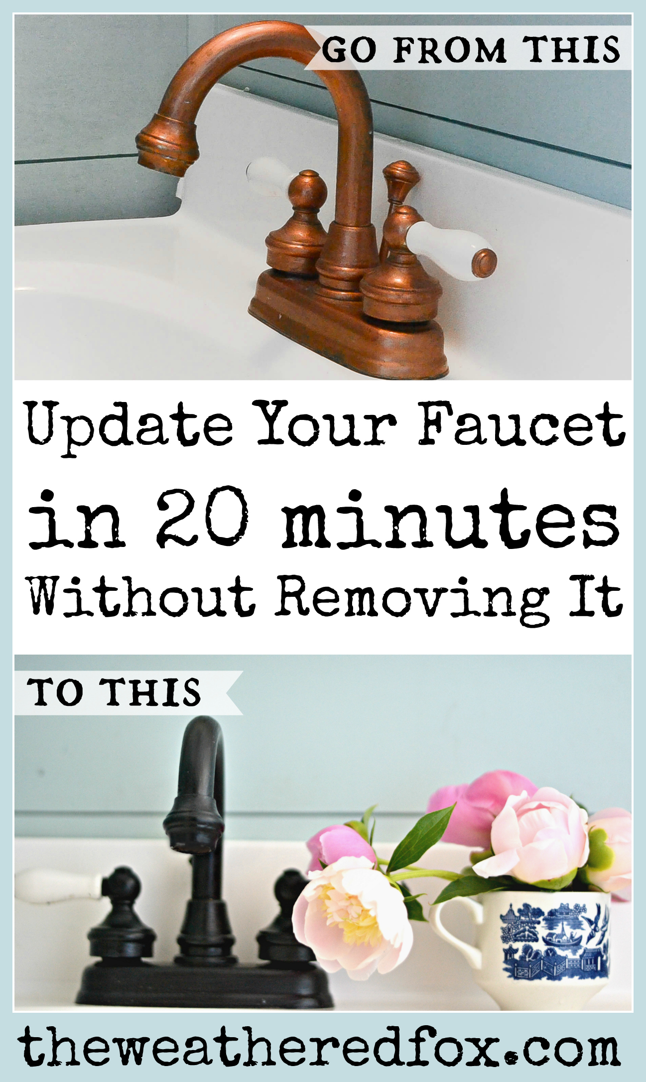 5 Easy Steps to an updated painted faucet. How to paint a faucet. Paint your faucet while it's still on the sink. This is a super fast way to add value to your home! Saving this for later!