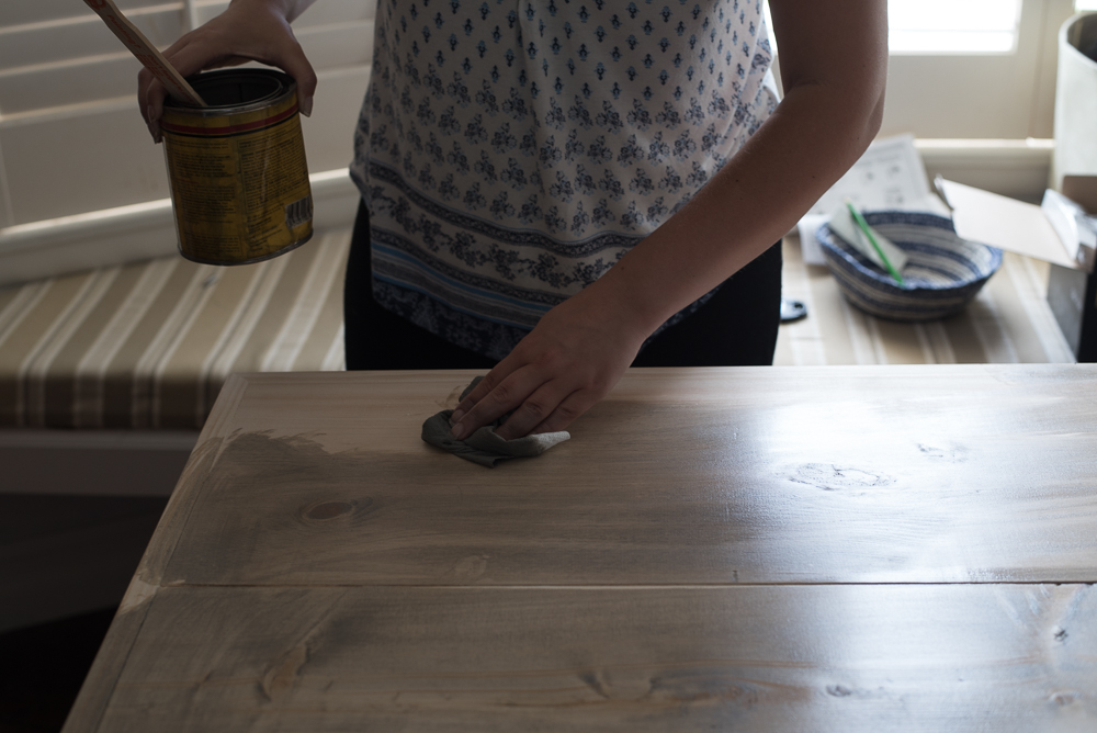 DIY Farmhouse Table from Thirft Store Table. Replace your old table top and transform your didning table into a farmhouse table on a budget.-13