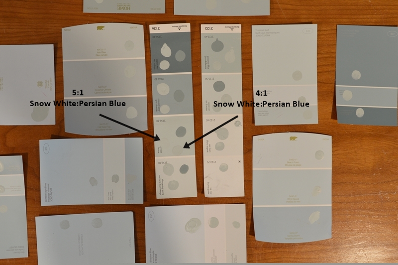 Custom color mix of general finishes milk paint color match to benjamin moore harbour haze