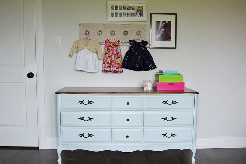 Aqua blue dresser makeover using general finishes milk paint.