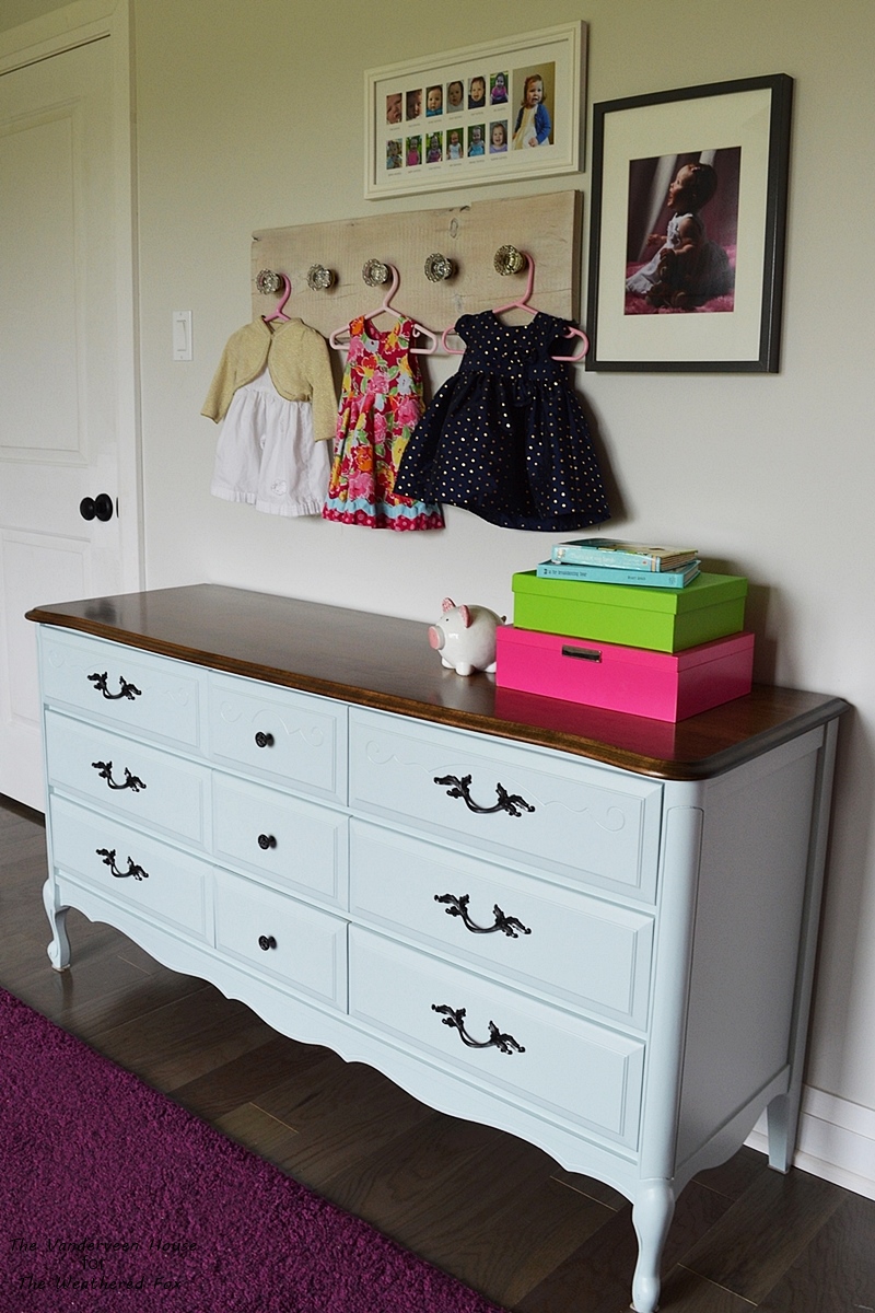 Aqua blue dresser makeover using general finishes persian blue and snow white milk paint