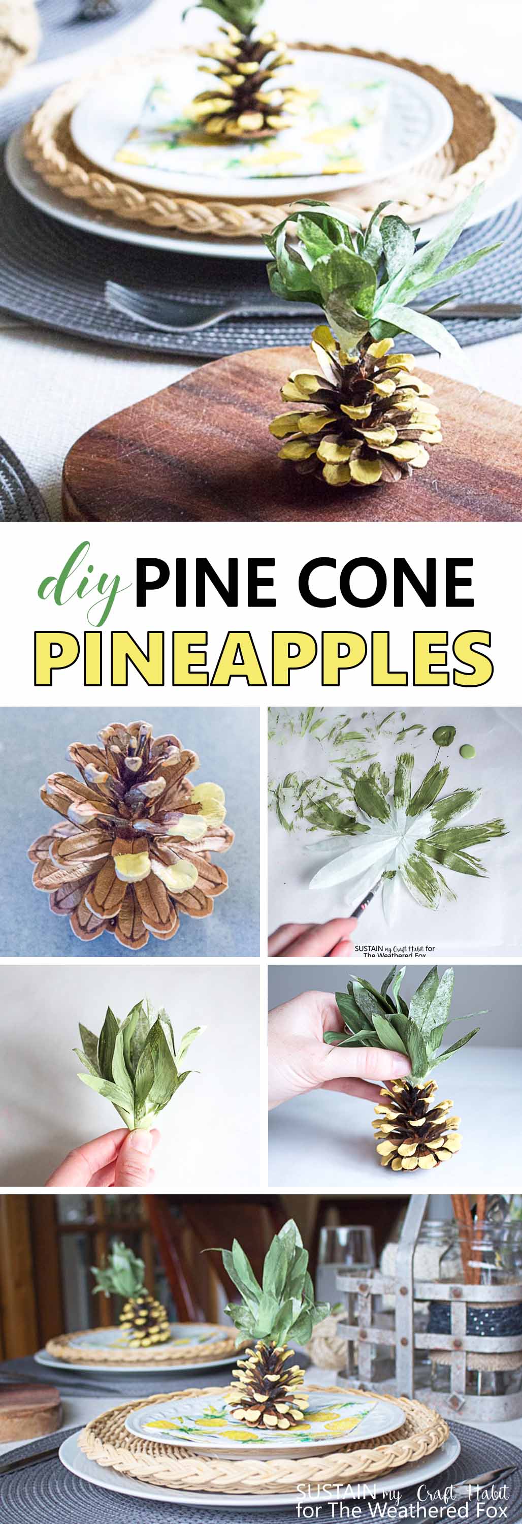 Too adorable! Make these adorable napkin weights for your next pineapple party! Tutorial for making DIY pine cone pineapples. 