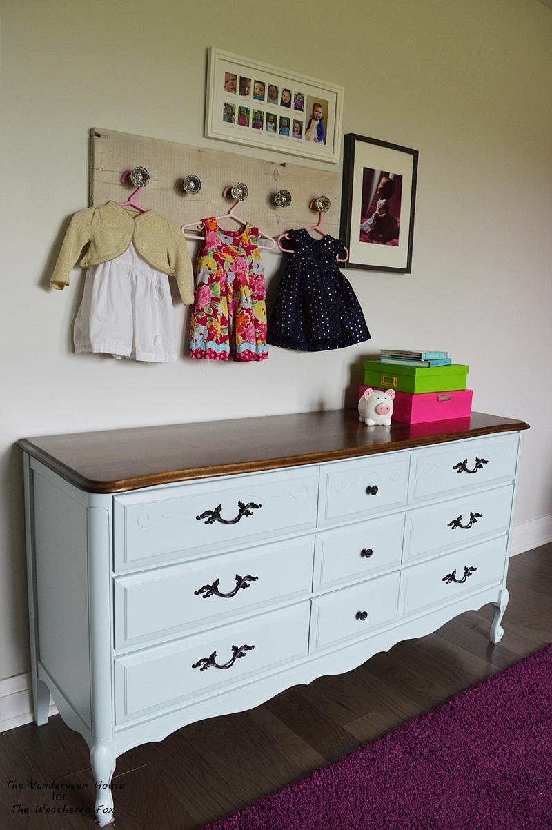 French provincial dresser makeover using general finishes milk paint. Blue dresser makeover