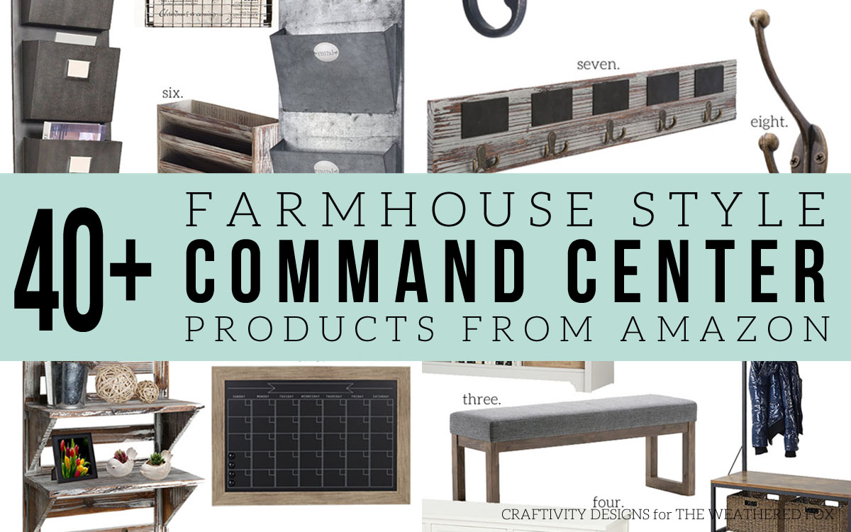 How to Make a Farmhouse Style Command Center with products from Amazon. Hooks, Mail Sorters, Calendars, Message Boards, Benches and more -- picked out for you!