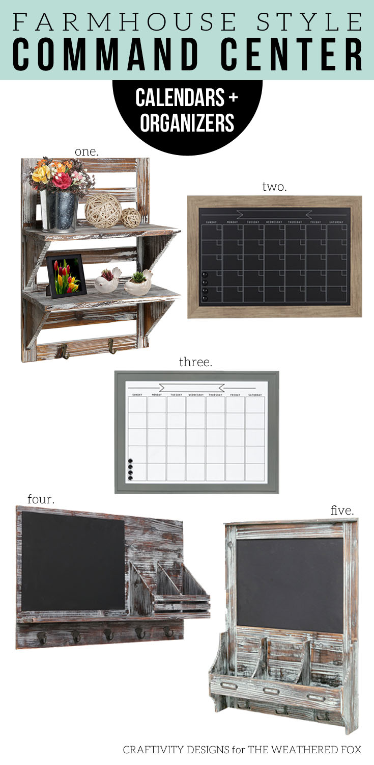 How to Make a Farmhouse Style Command Center with products from Amazon. Hooks, Mail Sorters, Calendars, Message Boards, Benches and more -- picked out for you!