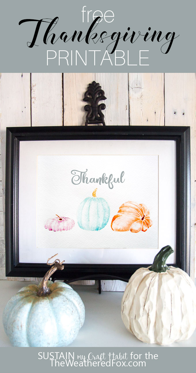 Free #Thanksgiving art printable | Watercolor# pumpkin art print | Free fall wall decor print | #Thankful print