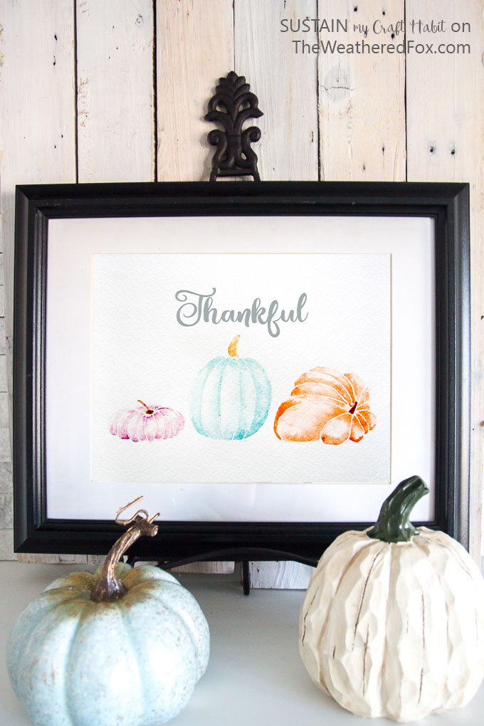 Free printable art for #Thanksgiving | Watercolor #pumpkins | Printable Fall #watercolour painting | #Thankful | Thanksgiving art