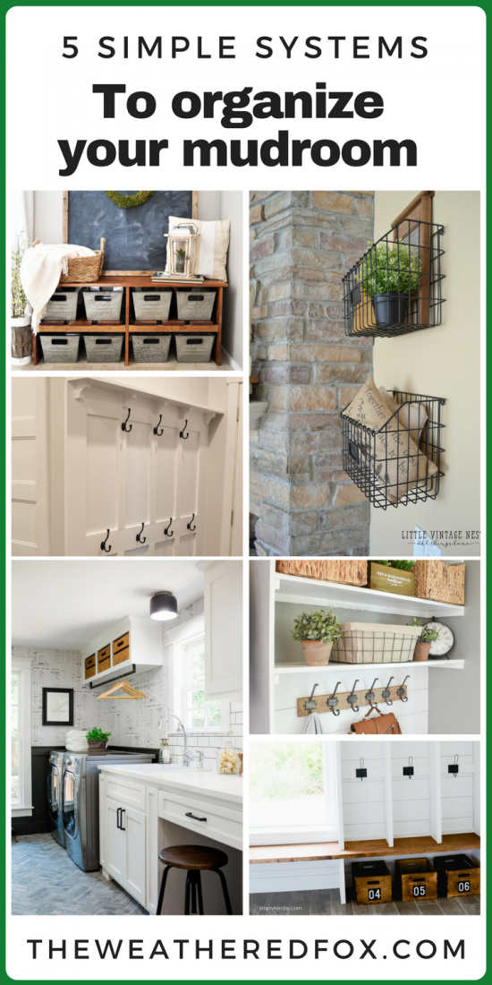 Simple systems for mudroom organization. Entryway organization tips. Laundry room storage options.