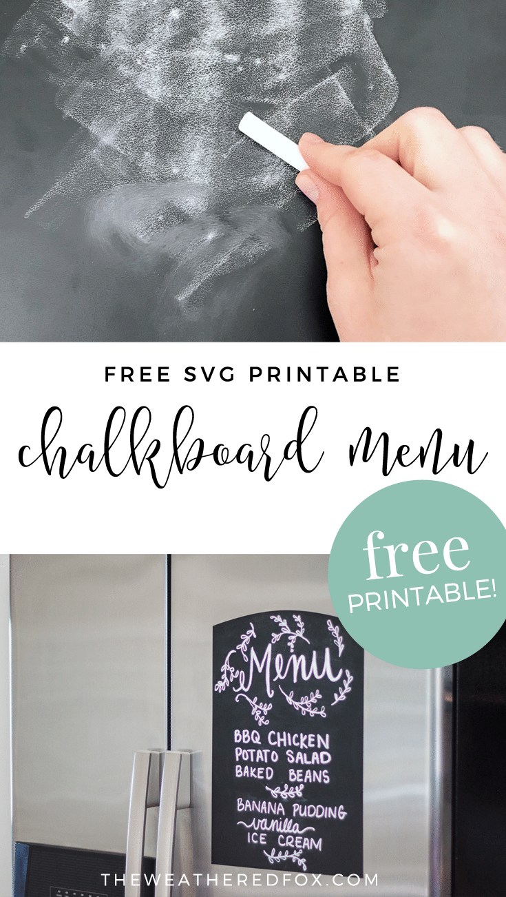 Free SVG Printable Chalkboard Menu using chalkboard vinyl and a cricut or silhouette machine. Free SVG file! Free cut file! Meal plan menu, chalkboard menu.