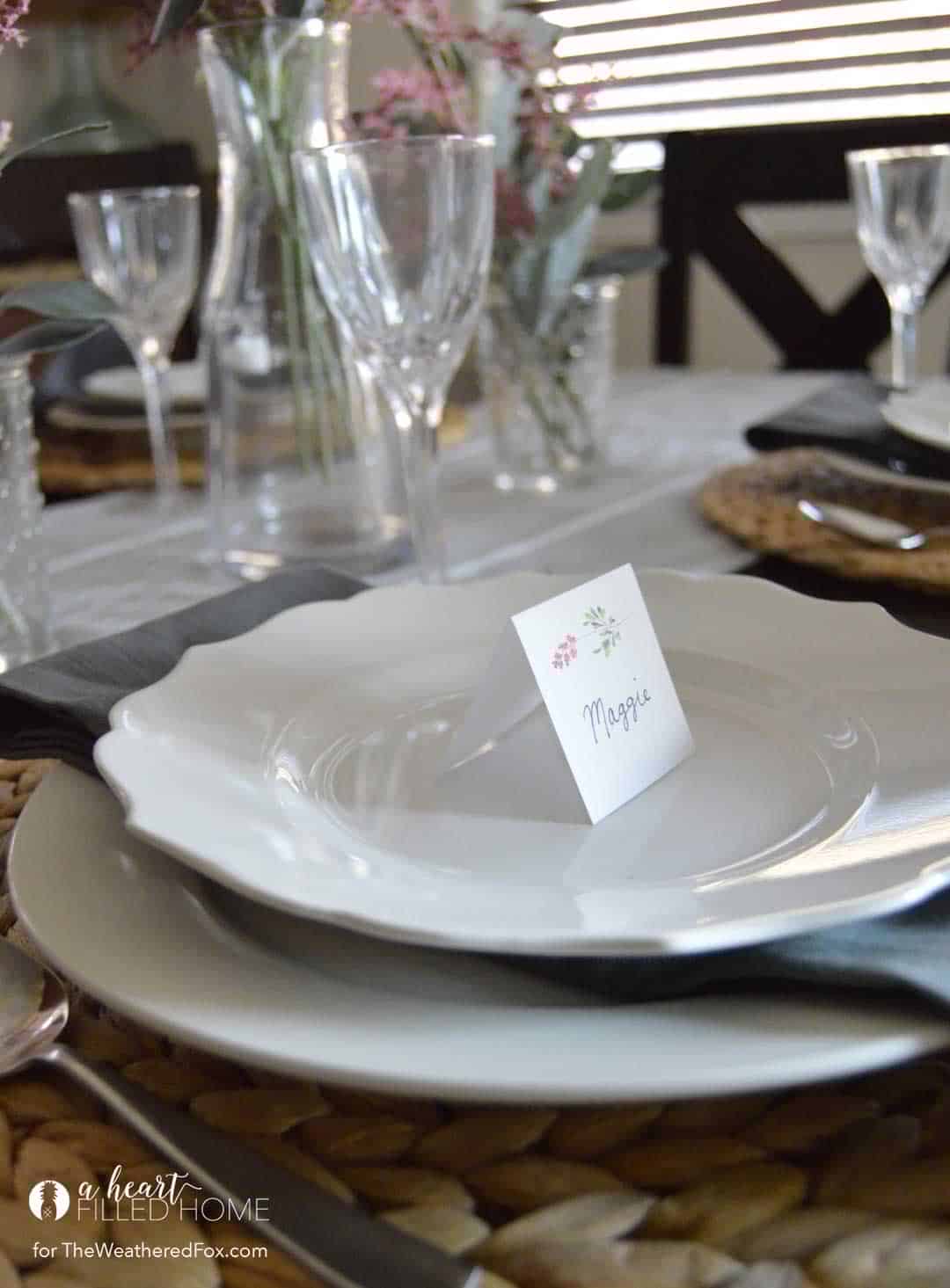 Spring Tablescape with free printable place cards!